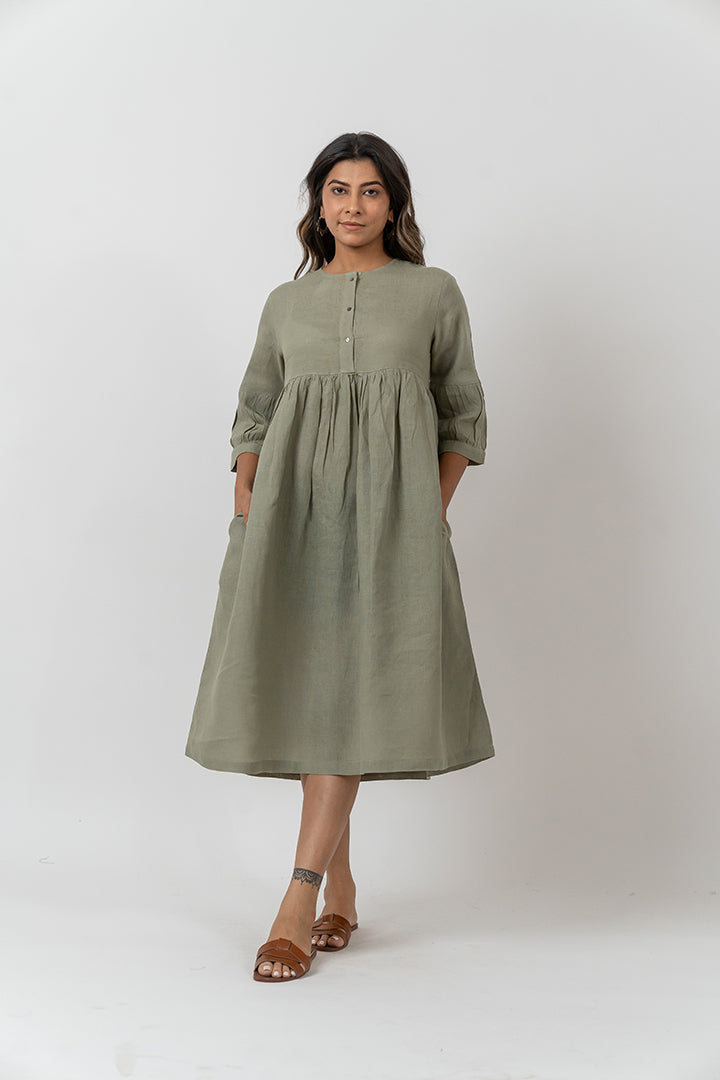 Linen Dress - Turquoise Green