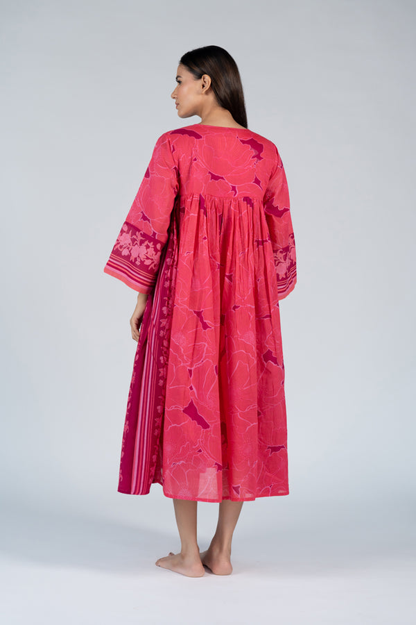 Cotton Screen Printed Dress - Pink