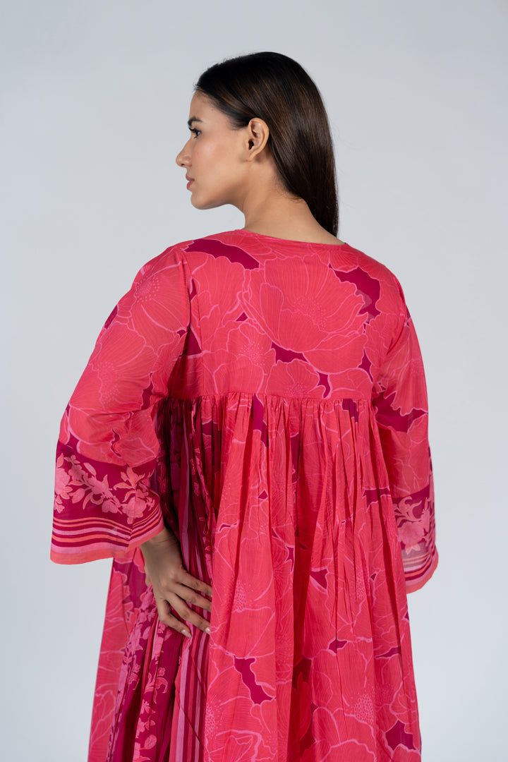 Cotton Screen Printed Dress - Pink