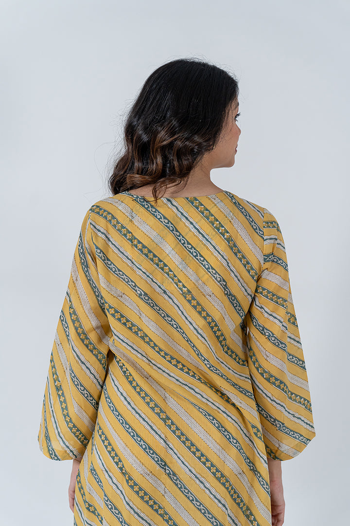 Cotton Hand Block Printed Dress - Yellow