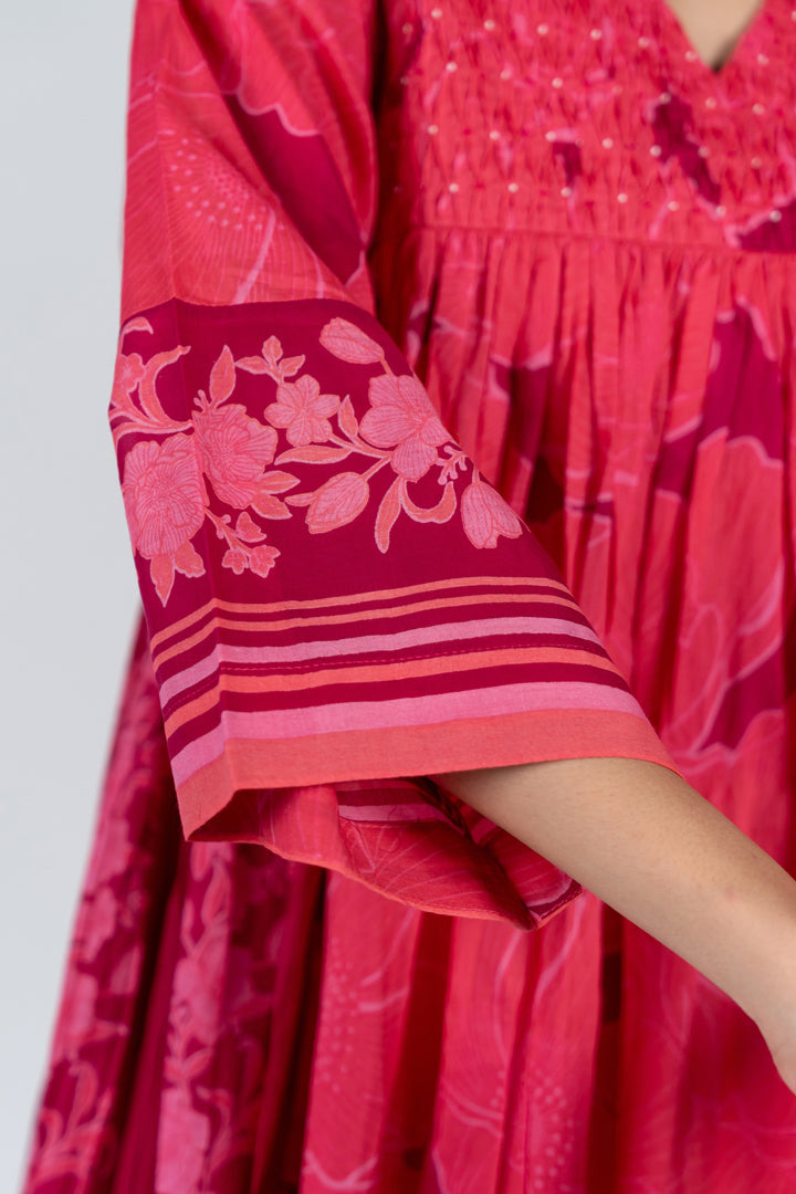 Cotton Screen Printed Dress - Pink