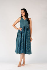 Cotton Hand Blocked Printed Dress - Green