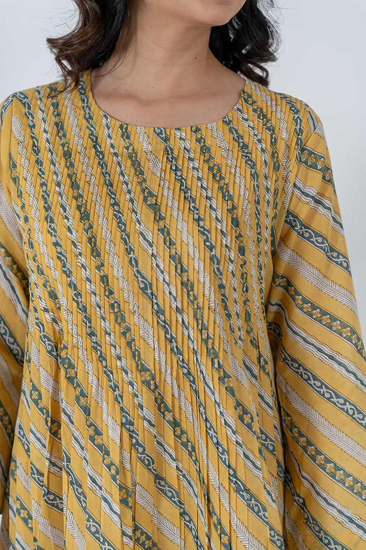 Cotton Hand Block Printed Dress - Yellow