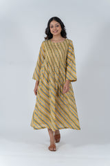 Cotton Hand Block Printed Dress - Yellow