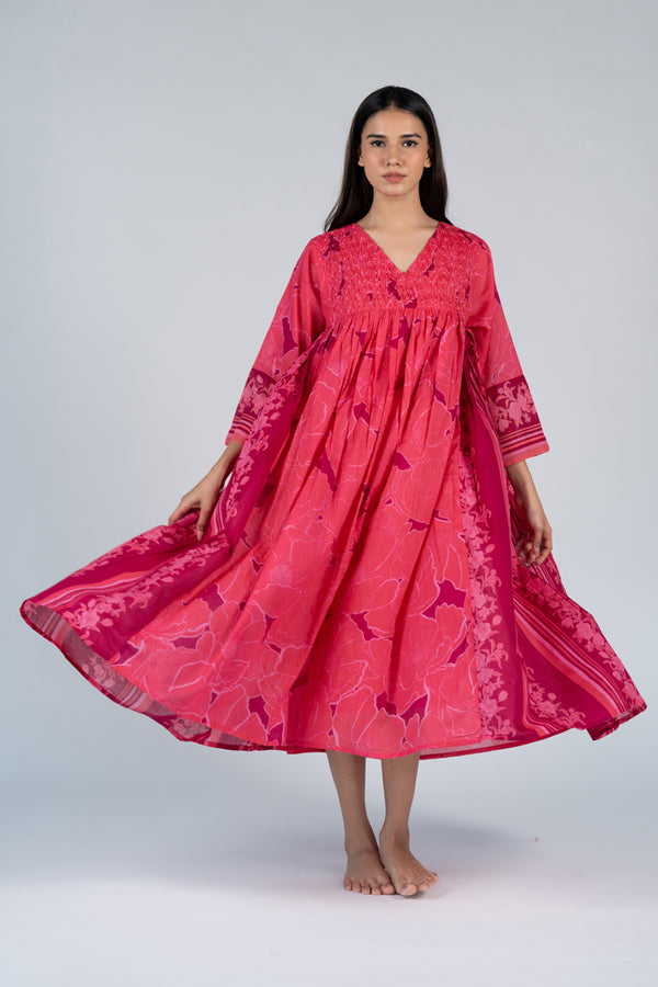 Cotton Screen Printed Dress - Pink