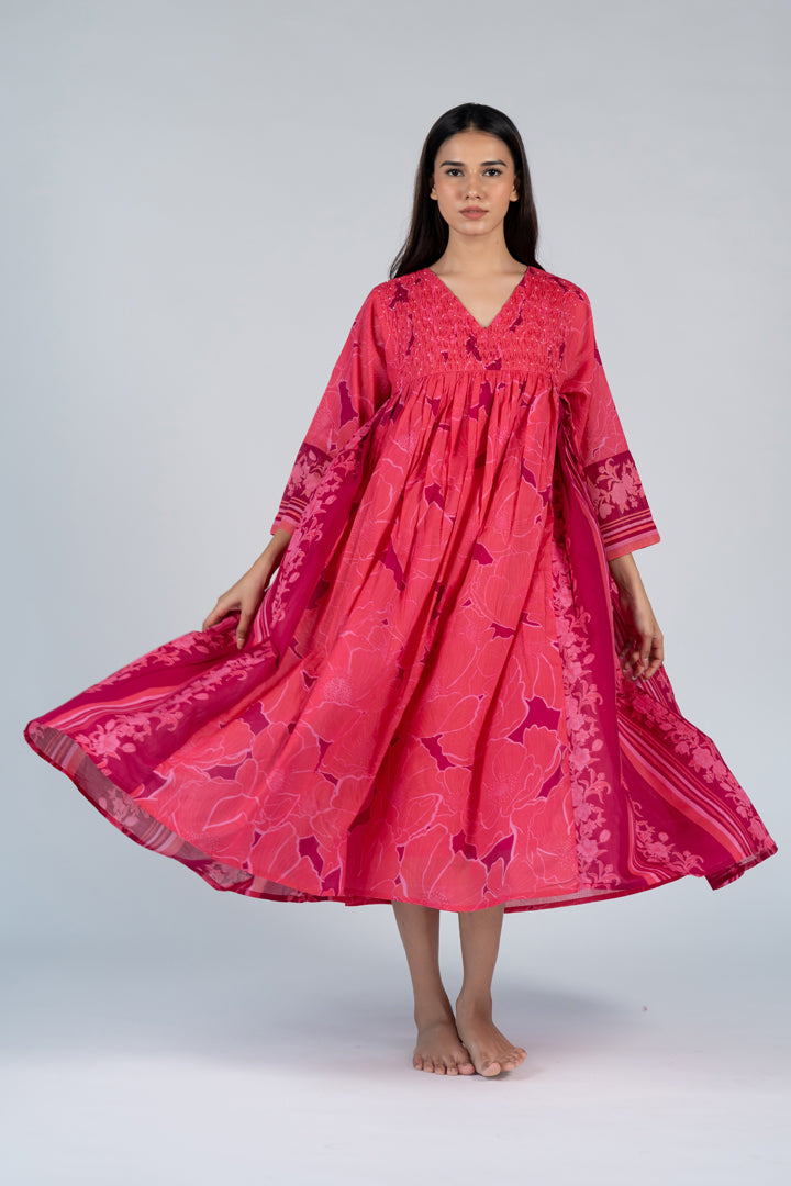 Cotton Screen Printed Dress - Pink