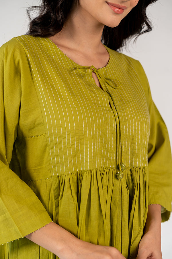 Cotton Hand Embroidery Kurta - Yellow