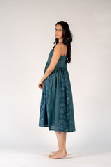 Cotton Hand Blocked Printed Dress - Green