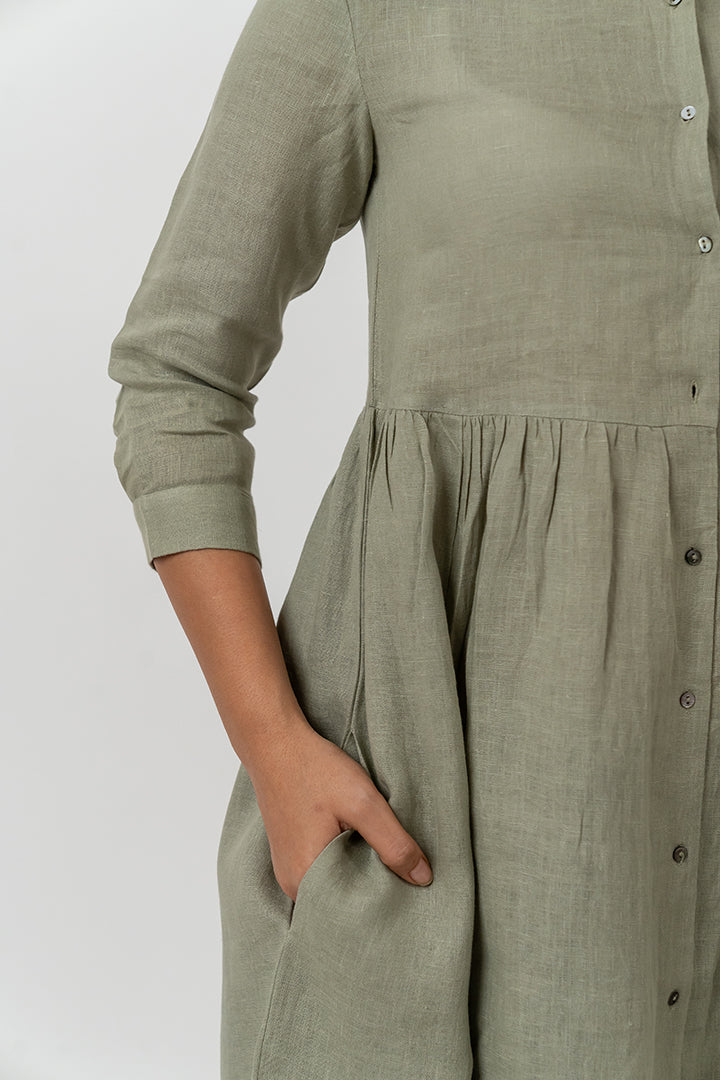 Linen Dress - Turquoise Green