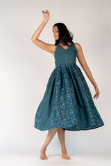 Cotton Hand Blocked Printed Dress - Green