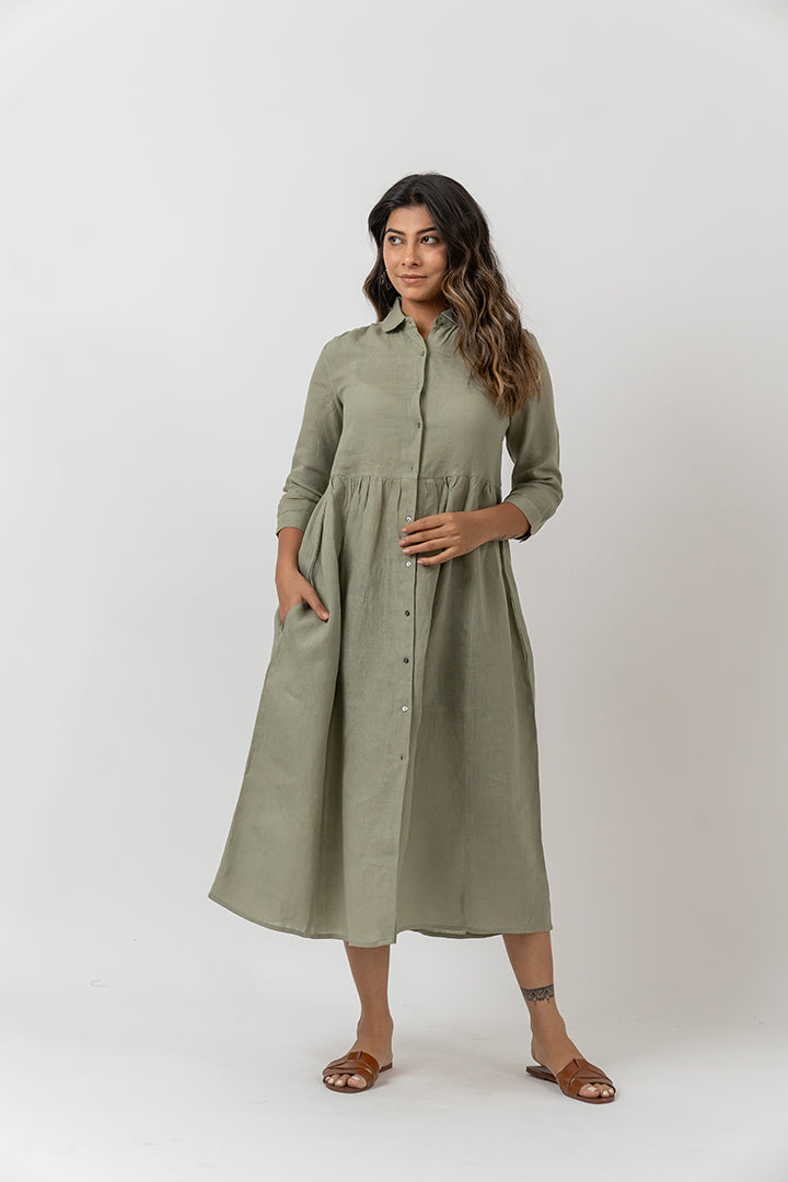 Linen Dress - Turquoise Green