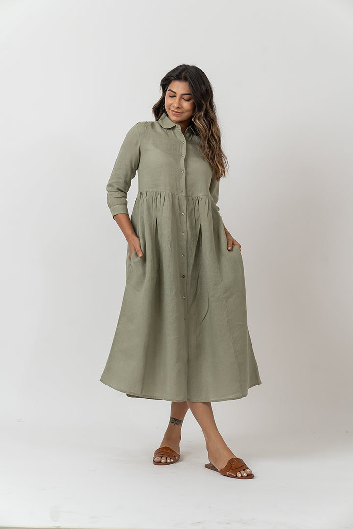 Linen Dress - Turquoise Green