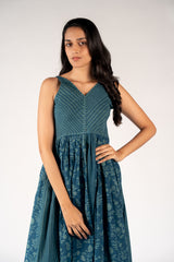 Cotton Hand Blocked Printed Dress - Green