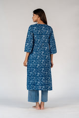 Cotton Hand Block Printed Kurta - Blue