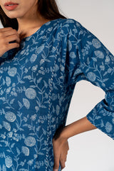 Cotton Hand Block Printed Kurta - Blue