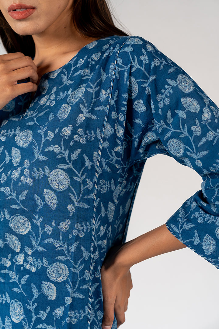 Cotton Hand Block Printed Kurta - Blue