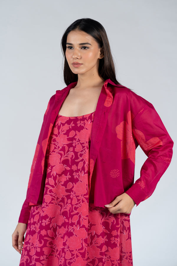 Cotton Screen Printed Dress - Pink