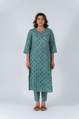 Cotton Hand Block Printed Kurta - Teal