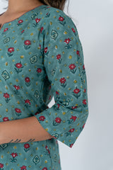 Cotton Hand Block Printed Kurta - Teal