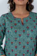 Cotton Hand Block Printed Kurta - Teal