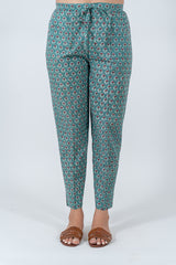 Cotton Hand Block Printed Pant - Teal