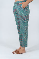 Cotton Hand Block Printed Pant - Teal