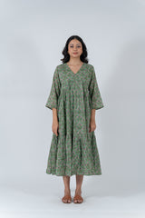 Cotton Hand Block Printed Dress - Green