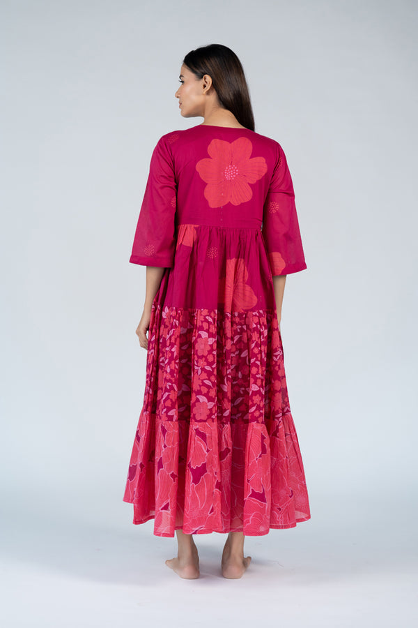 Cotton Screen Printed Dress - Pink