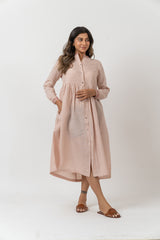 Linen Embroidered Dress - Peach