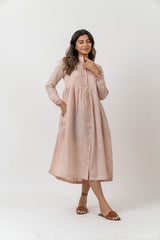 Linen Embroidered Dress - Peach