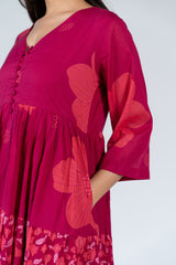 Cotton Screen Printed Dress - Pink
