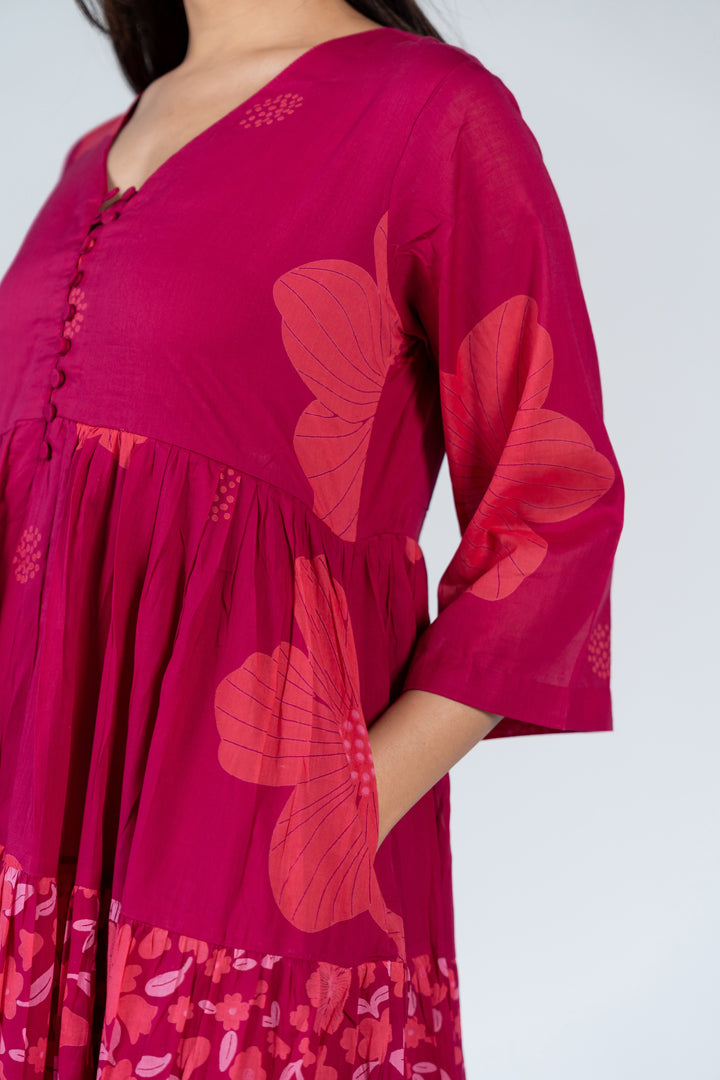 Cotton Screen Printed Dress - Pink