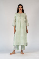Cotton Hand Block Printed Kurta - Green