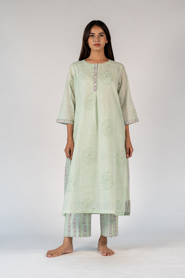 Cotton Hand Block Printed Kurta - Green