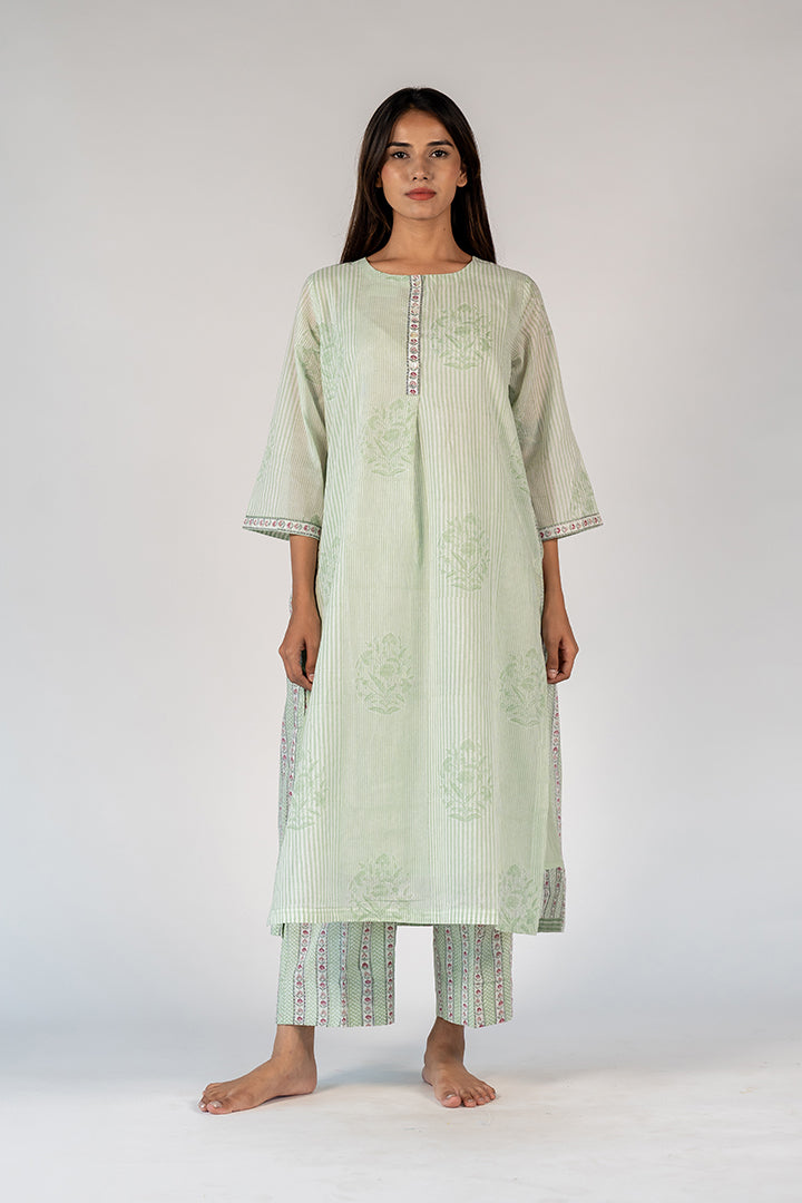 Cotton Hand Block Printed Kurta - Green