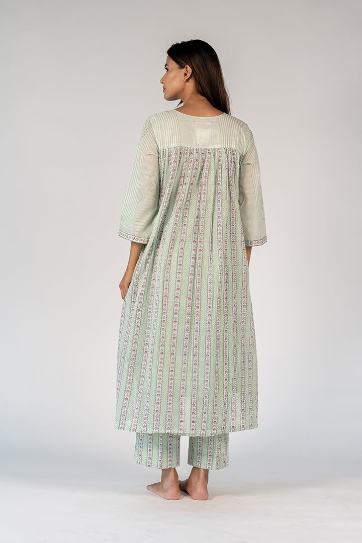 Cotton Hand Block Printed Kurta - Green