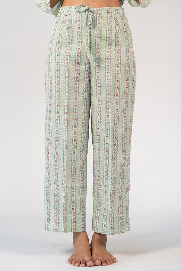 Cotton Hand Block Printed Parallel - Green