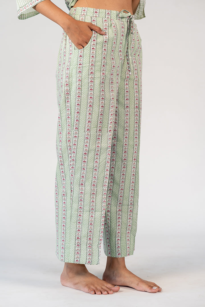 Cotton Hand Block Printed Parallel - Green