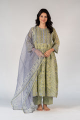 Cotton Kota Doria Hand Block Printed Dupatta - Blue