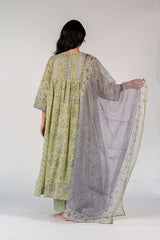 Cotton Kota Doria Hand Block Printed Dupatta - Blue