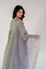 Cotton Kota Doria Hand Block Printed Dupatta - Blue