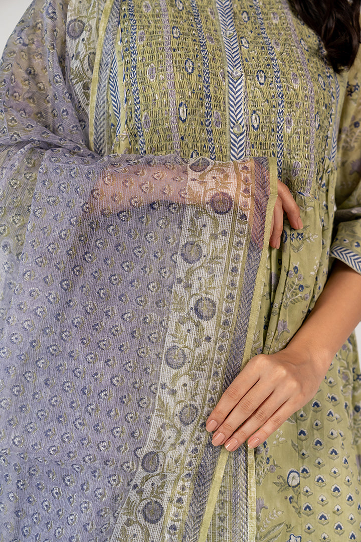 Cotton Kota Doria Hand Block Printed Dupatta - Blue