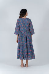 Cotton Hand Block Printed Dress - Blue