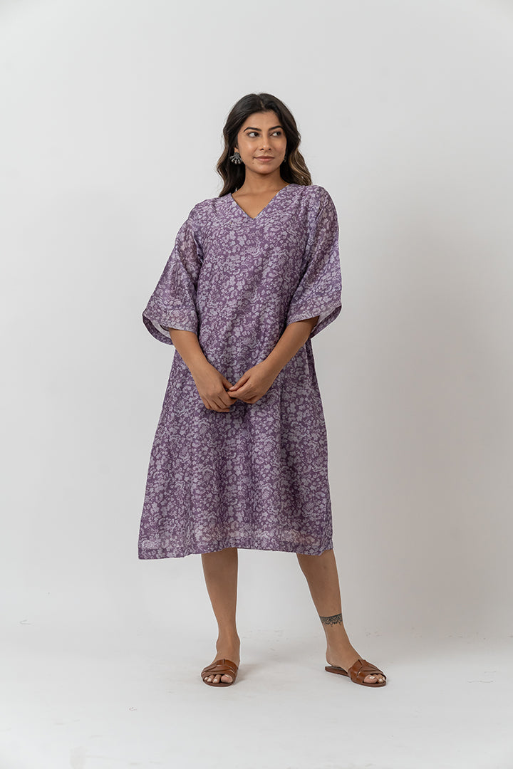 Chanderi Digital Printed Dress - Violet