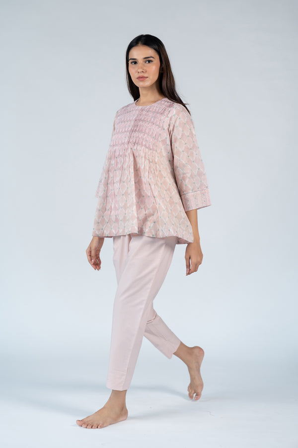 Cotton Hand Block Printed Top - Pink