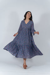 Cotton Hand Block Printed Dress - Blue