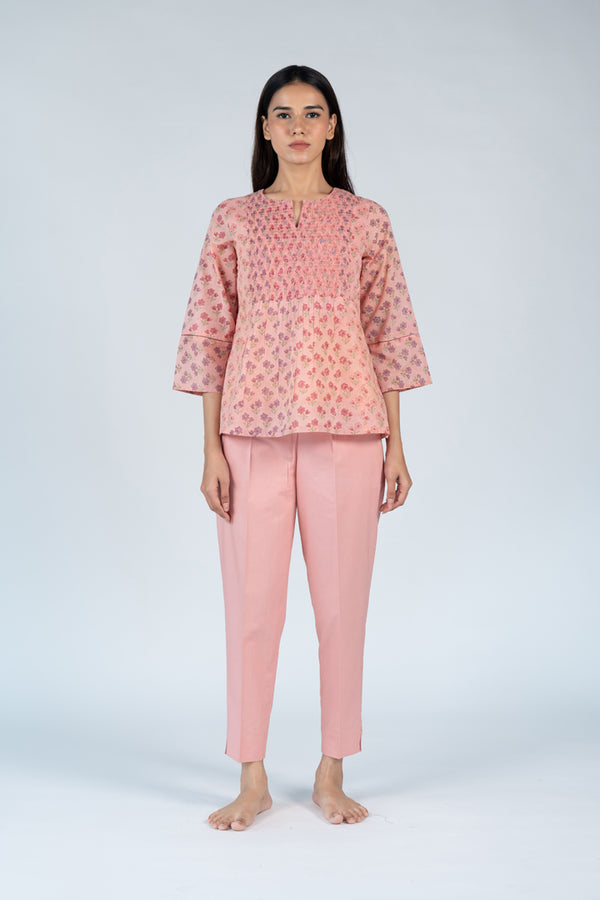 Cotton Hand Block Printed Top - Pink
