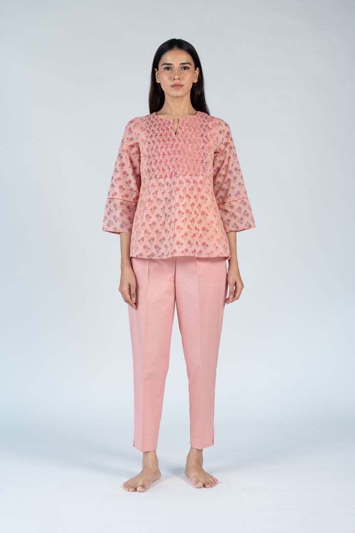 Cotton Hand Block Printed Top - Pink