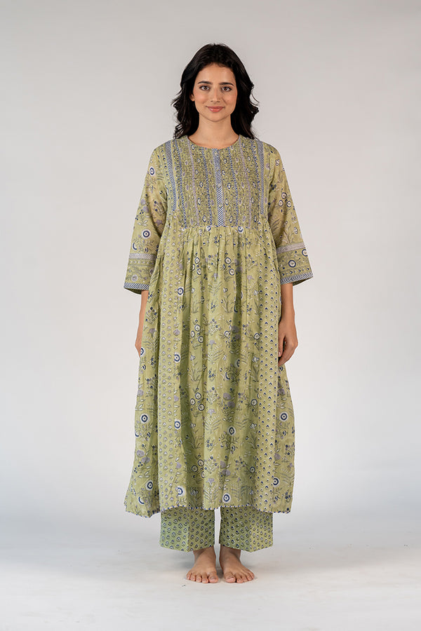 Cotton Hand Block Printed Kurta - Green