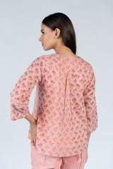 Cotton Hand Block Printed Top - Pink